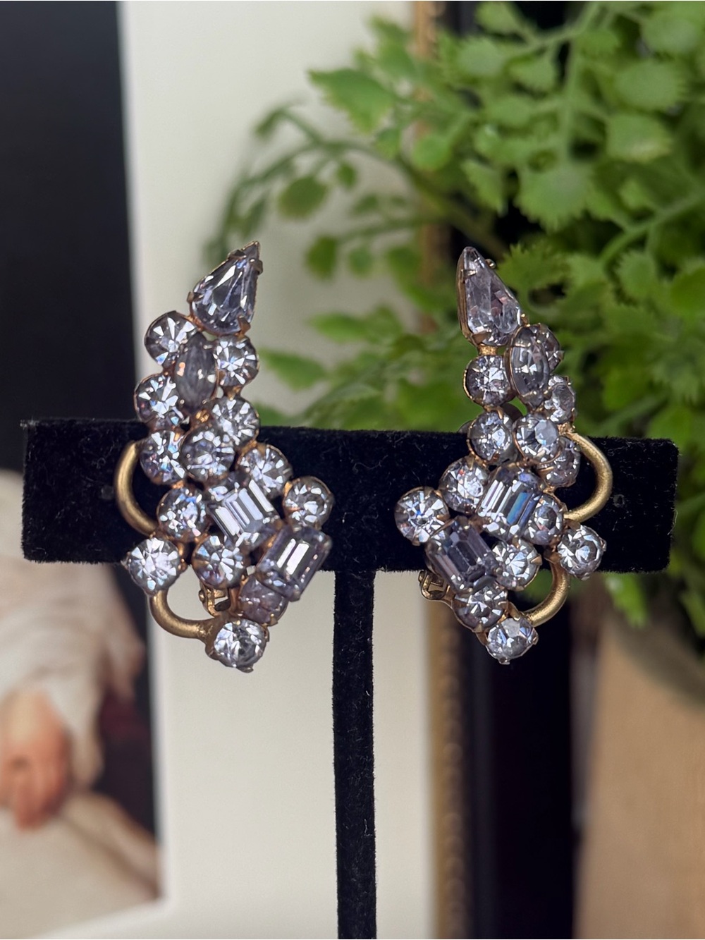 KRAMAR Vintage Crystal Cluster Statement Earrings